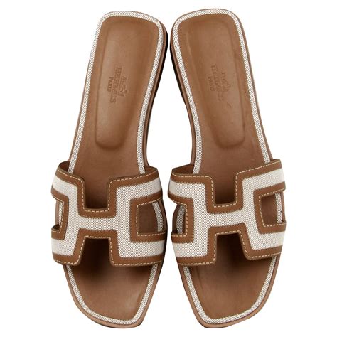 hermes white and brown sandals